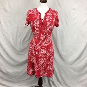 Chaps Cotton Lace Up Paisley Red/White Dress